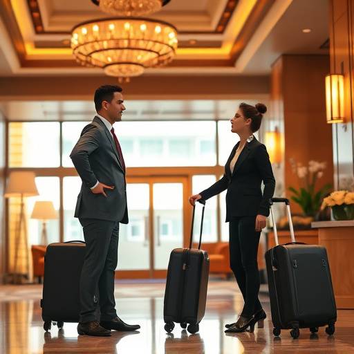 A concierge assisting a guest with their luggage in a luxurious hotel lobby, symbolizing concierge services.