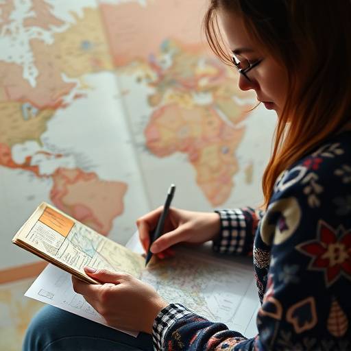 A person meticulously planning a travel itinerary with maps and notes, symbolizing personalized travel planning.