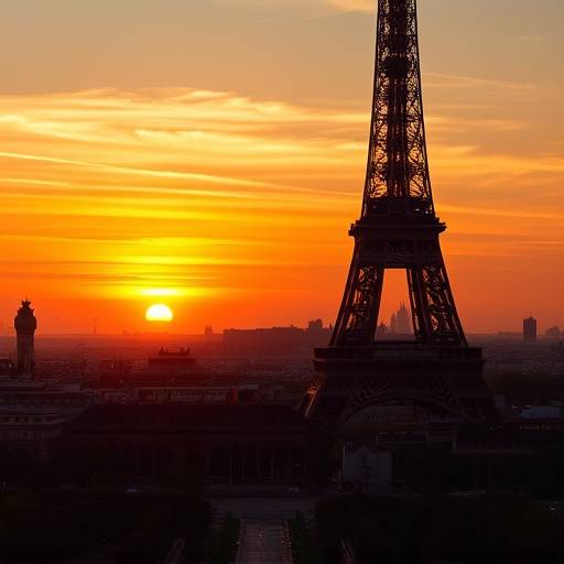 Eiffel tower with sunset in Paris.