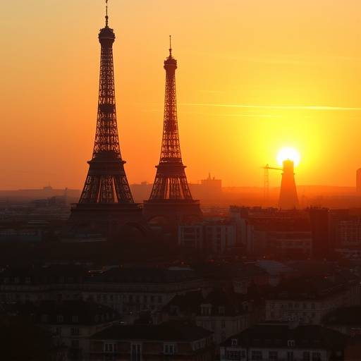 Eiffel tower with sunset in Paris.