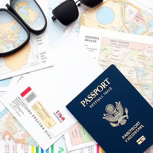 Passport, visa, and travel documents neatly arranged, symbolizing travel permit and visa assistance.